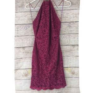 💚TOBI Lace Dress Fitted Backless Cross Strap red